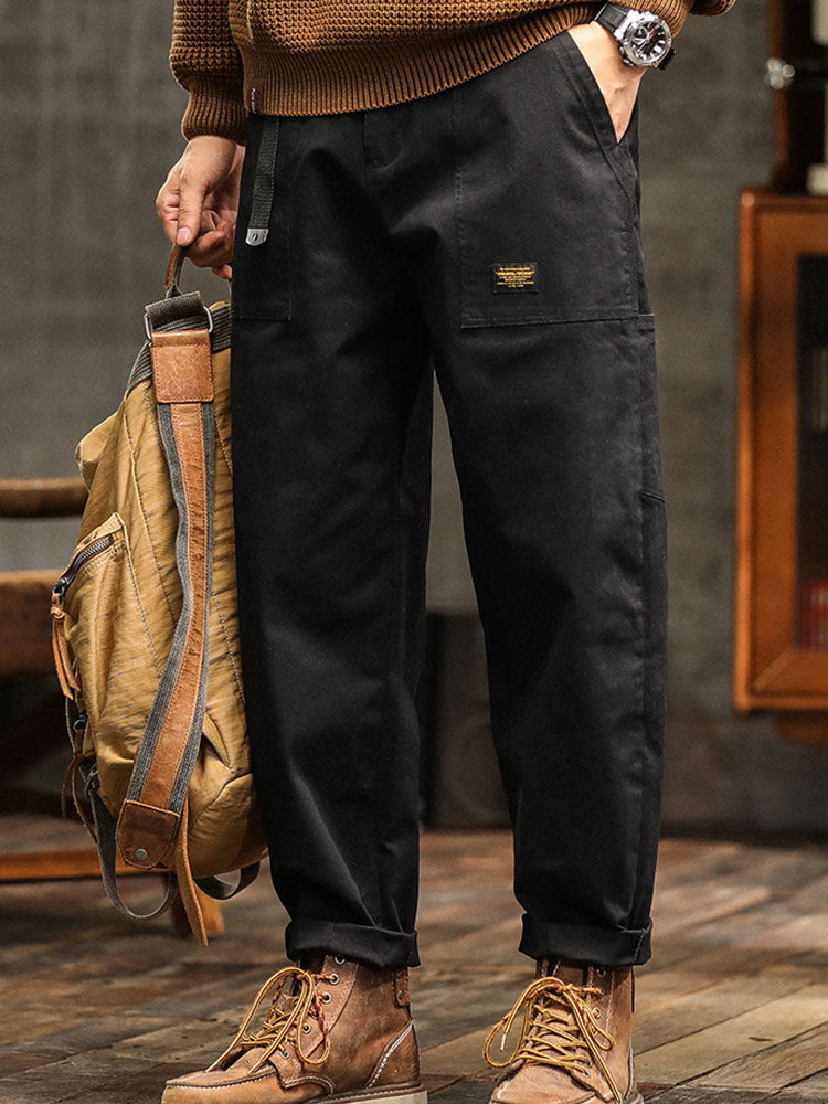 Men's Cargo Trousers with Zip Pocket and Cuffed Hem