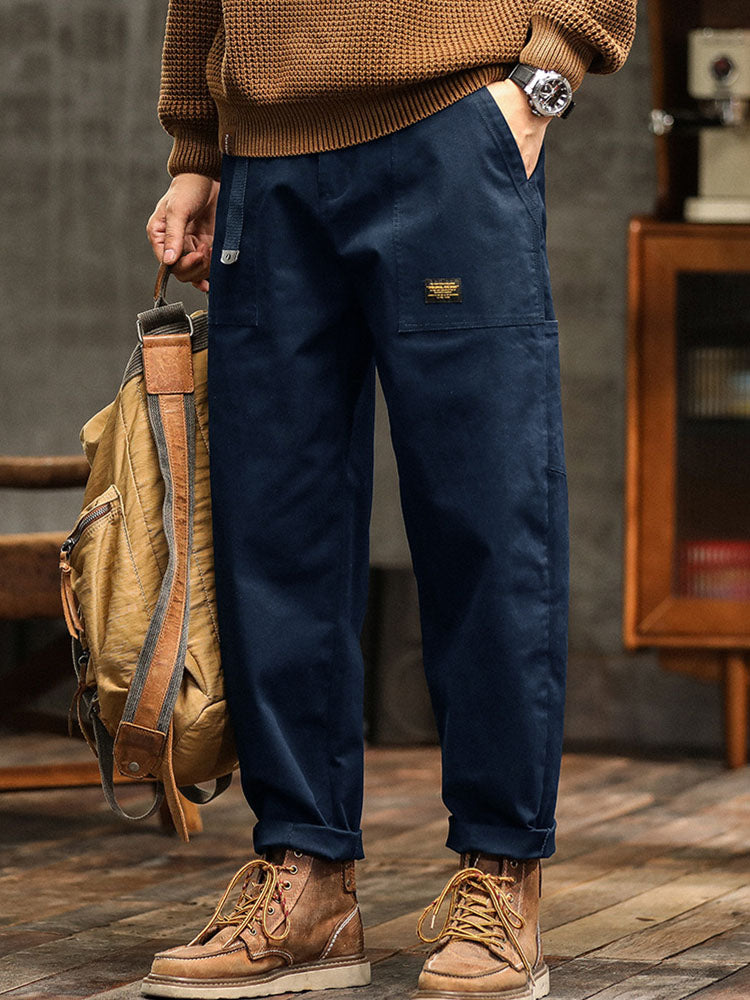Men's Cargo Trousers with Zip Pocket and Cuffed Hem