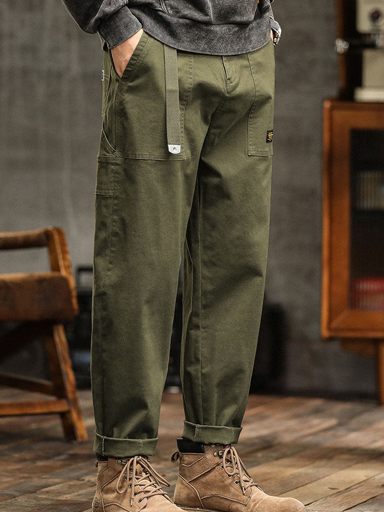Men's Cargo Trousers with Zip Pocket and Cuffed Hem