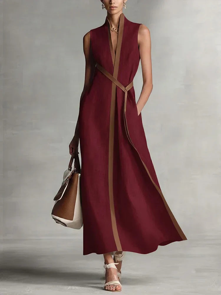Women's Midi Dress with High Neck and Loose Fit