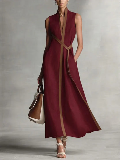 Women's Midi Dress with High Neck and Loose Fit