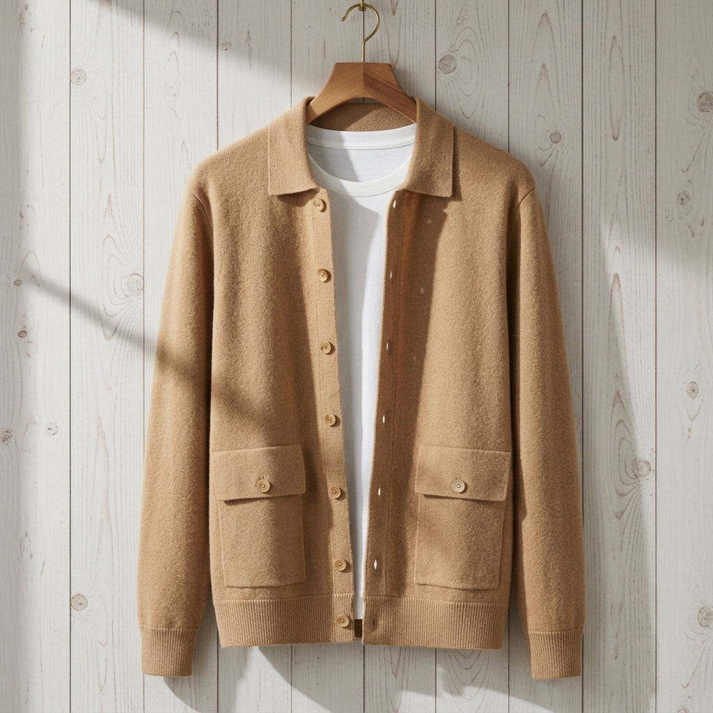 Men's Longline Cashmere Blend Jacket with Button Front