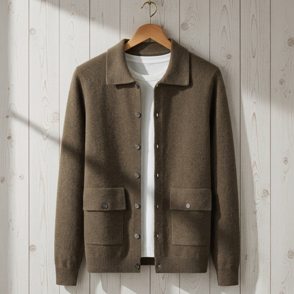 Men's Longline Cashmere Blend Jacket with Button Front