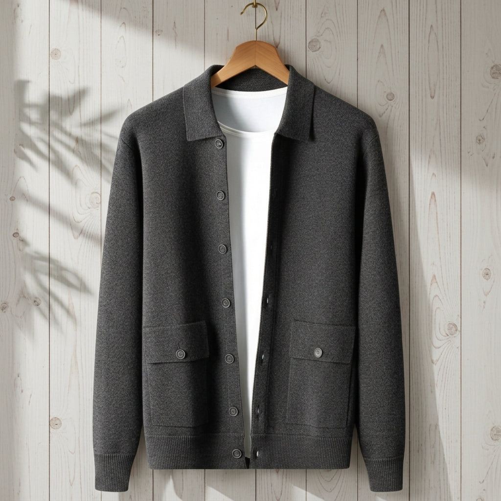 Men's Longline Cashmere Blend Jacket with Button Front