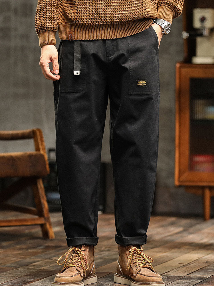 Men's Cargo Trousers with Zip Pocket and Cuffed Hem