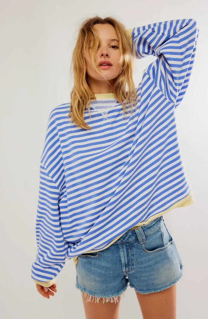 Nienke - Women's Striped Sweatshirt – Sky Blue