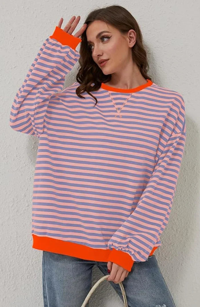 Nienke - Women's Striped Sweatshirt – Orange / Blue