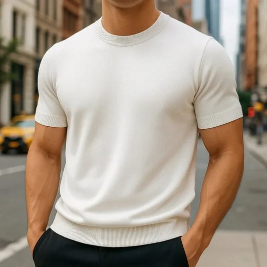 Men's Merino and Cashmere T-Shirt with Crew Neck