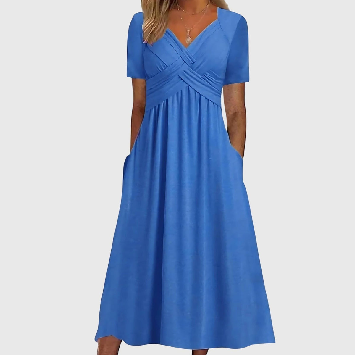 Women's Midi Dress with Ruched Waist