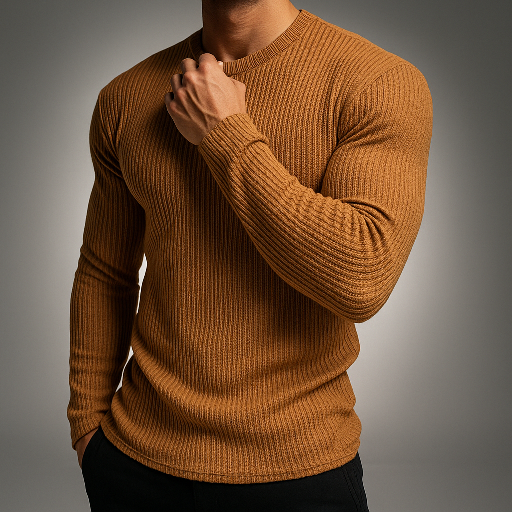 Men's Rib-Knit Jumper with Crew Neck