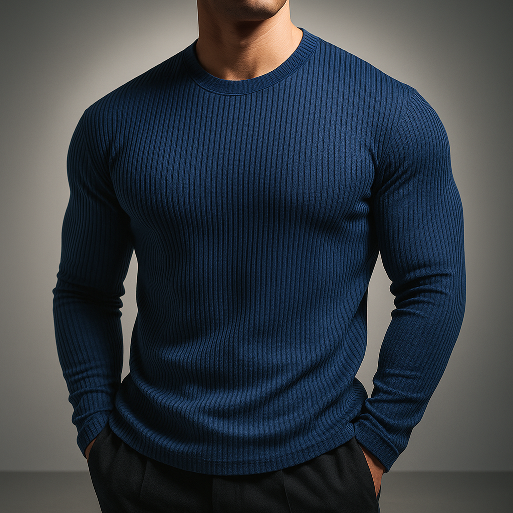 Men's Rib-Knit Jumper with Crew Neck