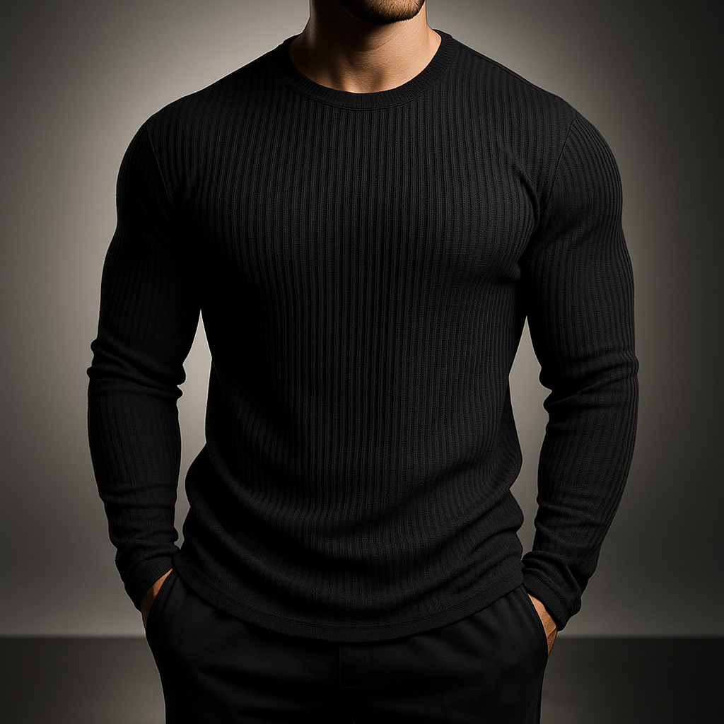 Men's Rib-Knit Jumper with Crew Neck