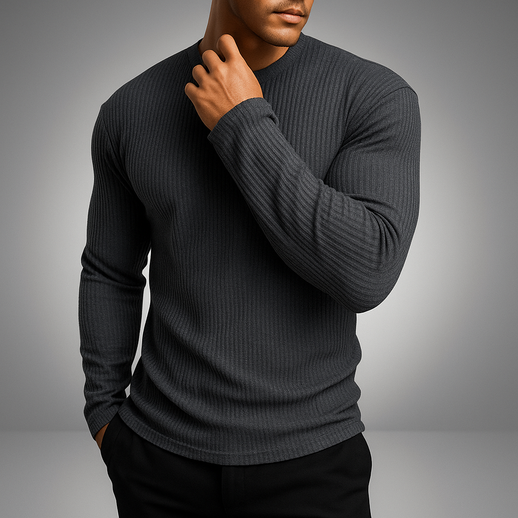 Men's Rib-Knit Jumper with Crew Neck