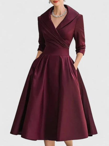 Women's Midi Dress with V-Neck and Short Sleeves