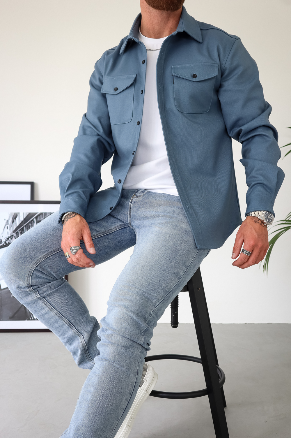 Men's Overshirt with Chest Pockets and Button Front