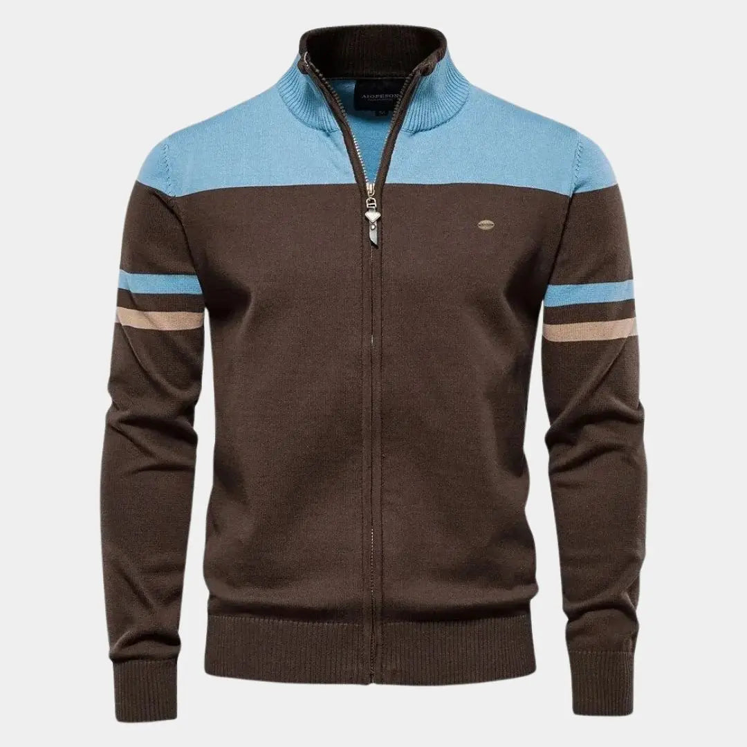 Women's Colour-Block Zip-Through Knit Cardigan