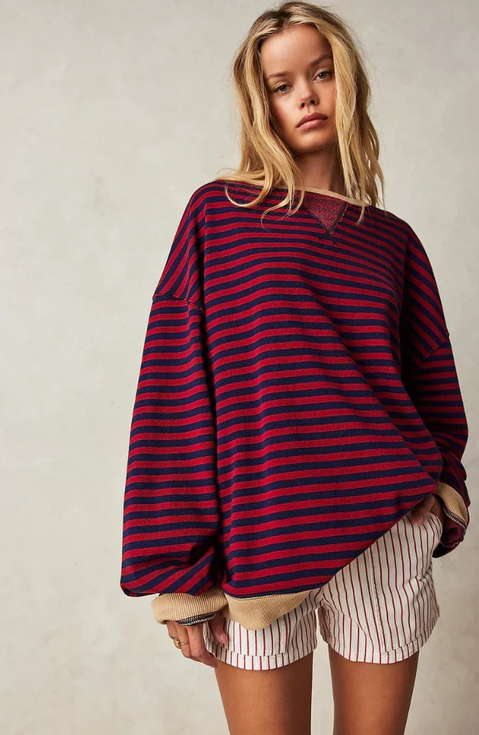 Nienke - Women's Striped Sweatshirt – Black / Red