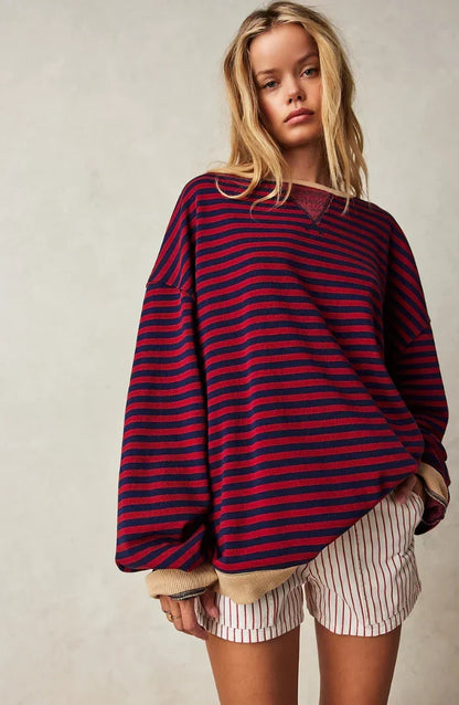 Nienke - Women's Striped Sweatshirt – Black / Red