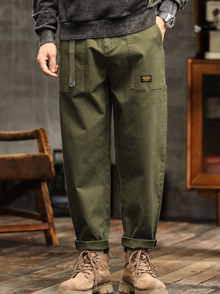 Men's Cargo Trousers with Zip Pocket and Cuffed Hem
