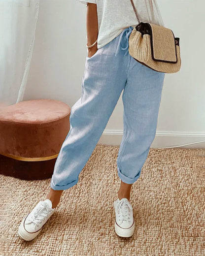 Women's Cotton Trousers with Elasticated Waist