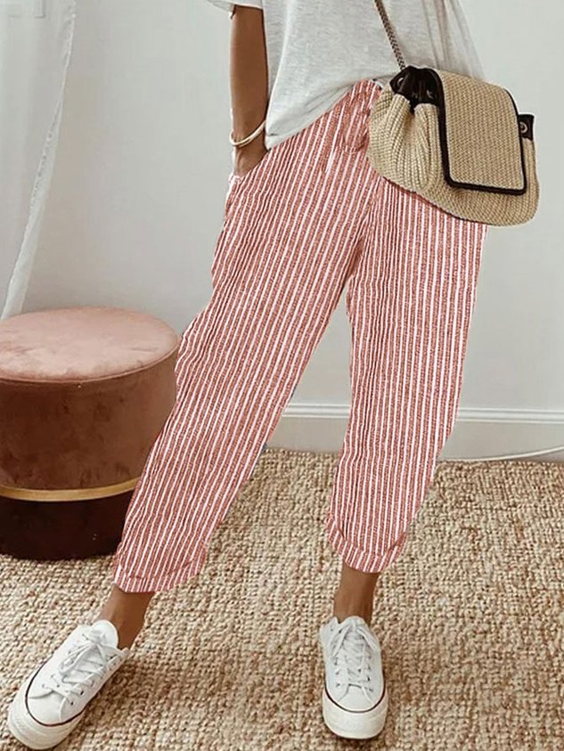 Women's Cotton Trousers with Elasticated Waist