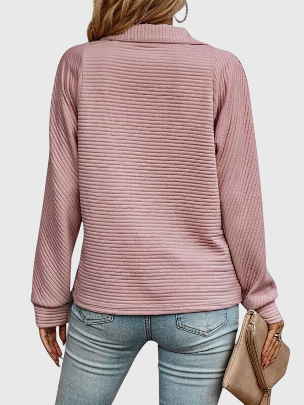 Women's Ribbed Half-Zip Jumper with Collar