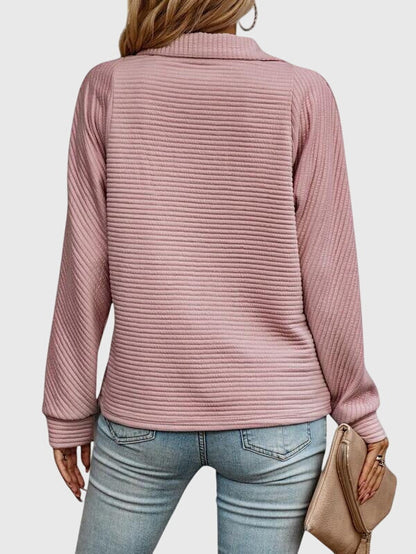 Women's Ribbed Half-Zip Jumper with Collar