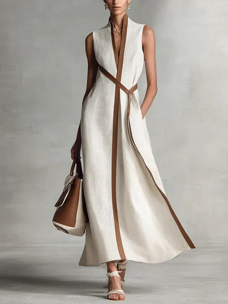 Women's Midi Dress with High Neck and Loose Fit