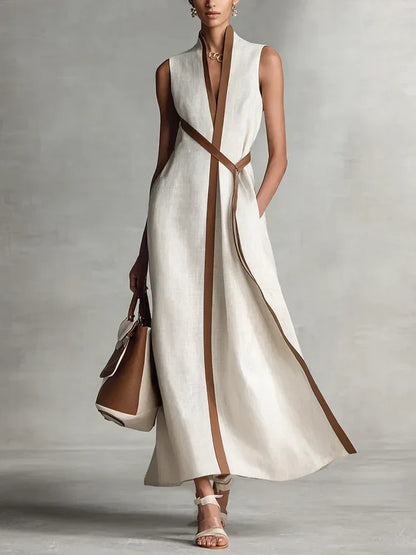 Women's Midi Dress with High Neck and Loose Fit