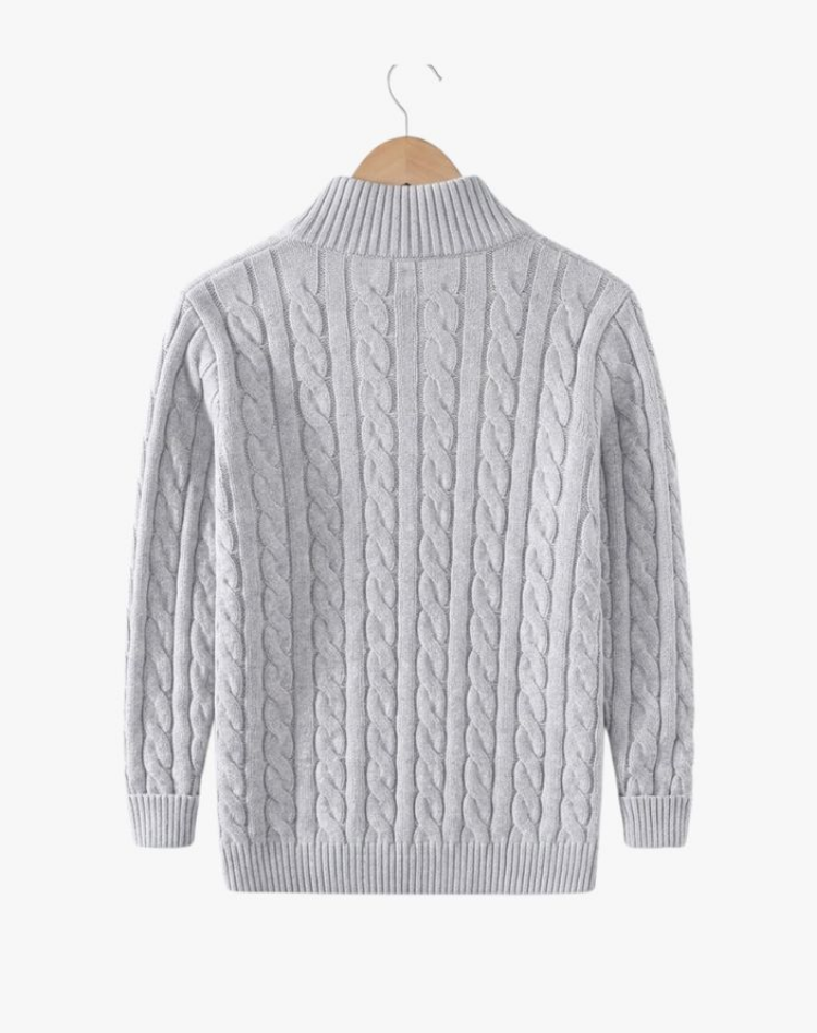 Men's Cable-Knit Half-Zip Jumper with High Collar