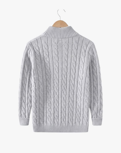 Men's Cable-Knit Half-Zip Jumper with High Collar