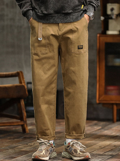 Men's Cargo Trousers with Zip Pocket and Cuffed Hem