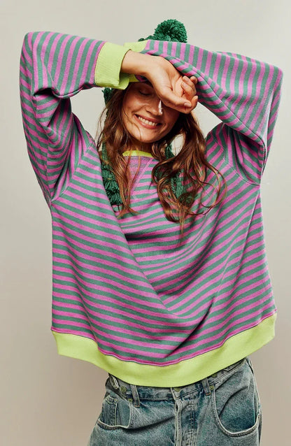 Nienke - Women's Striped Sweatshirt – Pink / Green
