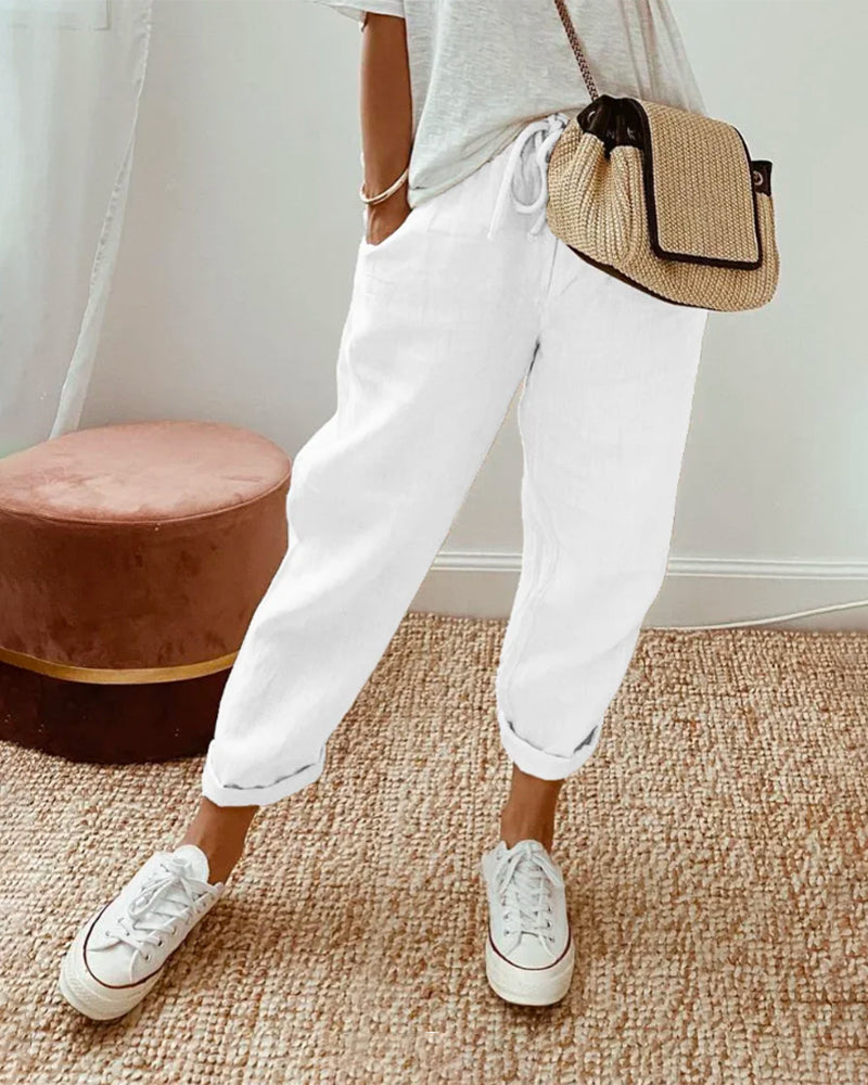 Women's Cotton Trousers with Elasticated Waist