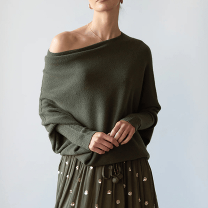 Women's Cashmere Blend Jumper with Ribbed Trims