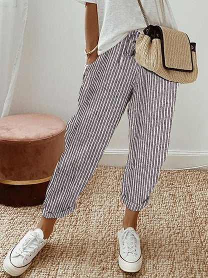 Women's Cotton Trousers with Elasticated Waist