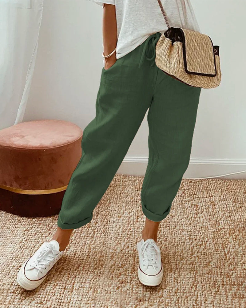 Women's Cotton Trousers with Elasticated Waist