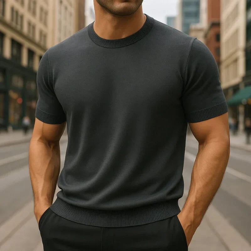 Men's Merino and Cashmere T-Shirt with Crew Neck