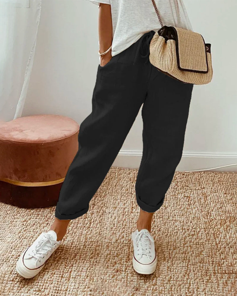 Women's Cotton Trousers with Elasticated Waist