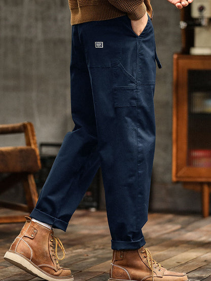 Men's Cargo Trousers with Zip Pocket and Cuffed Hem