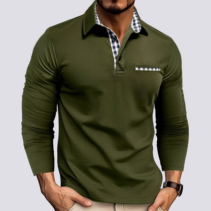 Men's Long-Sleeve Polo Shirt with Button Placket