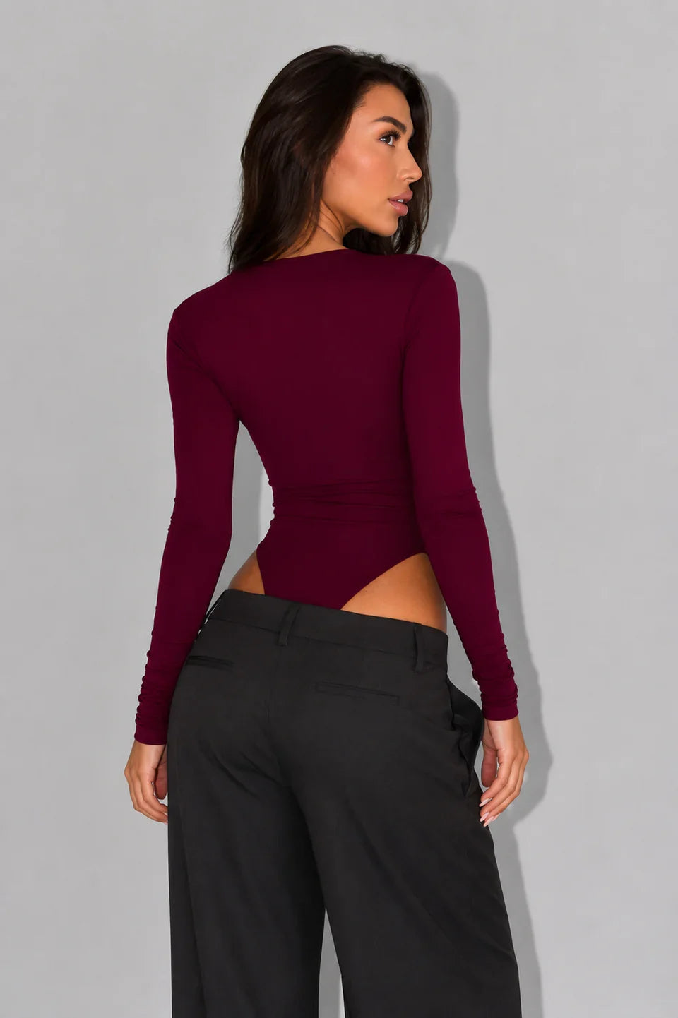 Claire - Women's Draped Cowl Neck Bodysuit with Long Sleeves