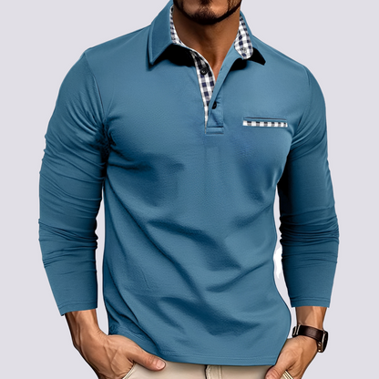 Men's Long-Sleeve Polo Shirt with Button Placket