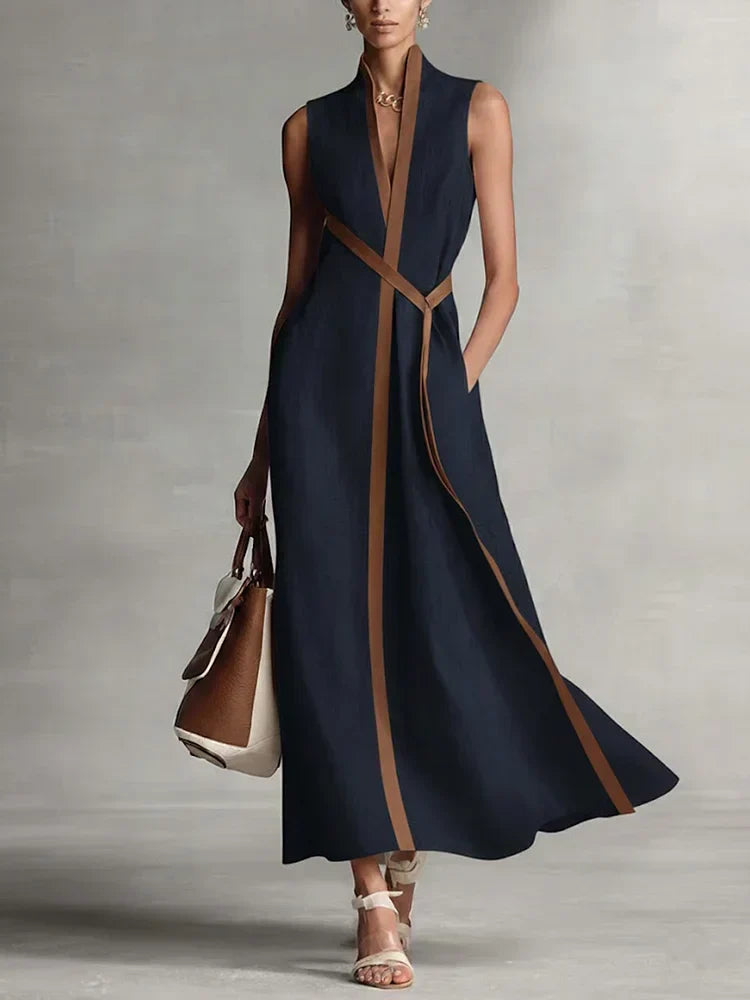 Women's Midi Dress with High Neck and Loose Fit