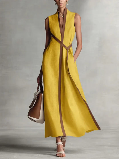 Women's Midi Dress with High Neck and Loose Fit