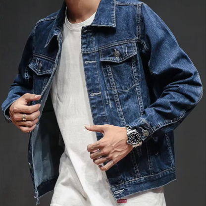 Men's Denim Jacket with Multiple Pockets