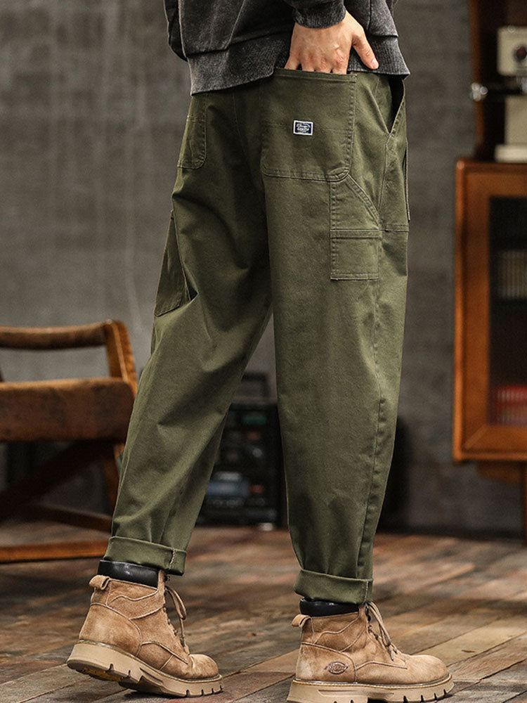 Men's Cargo Trousers with Zip Pocket and Cuffed Hem