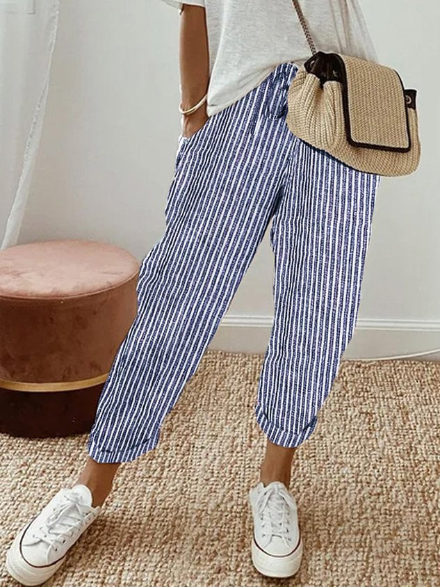 Women's Cotton Trousers with Elasticated Waist