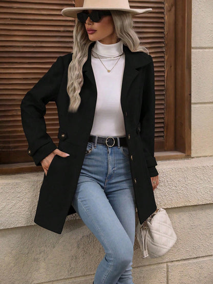 Women's Belted Trench Coat with Notch Lapels