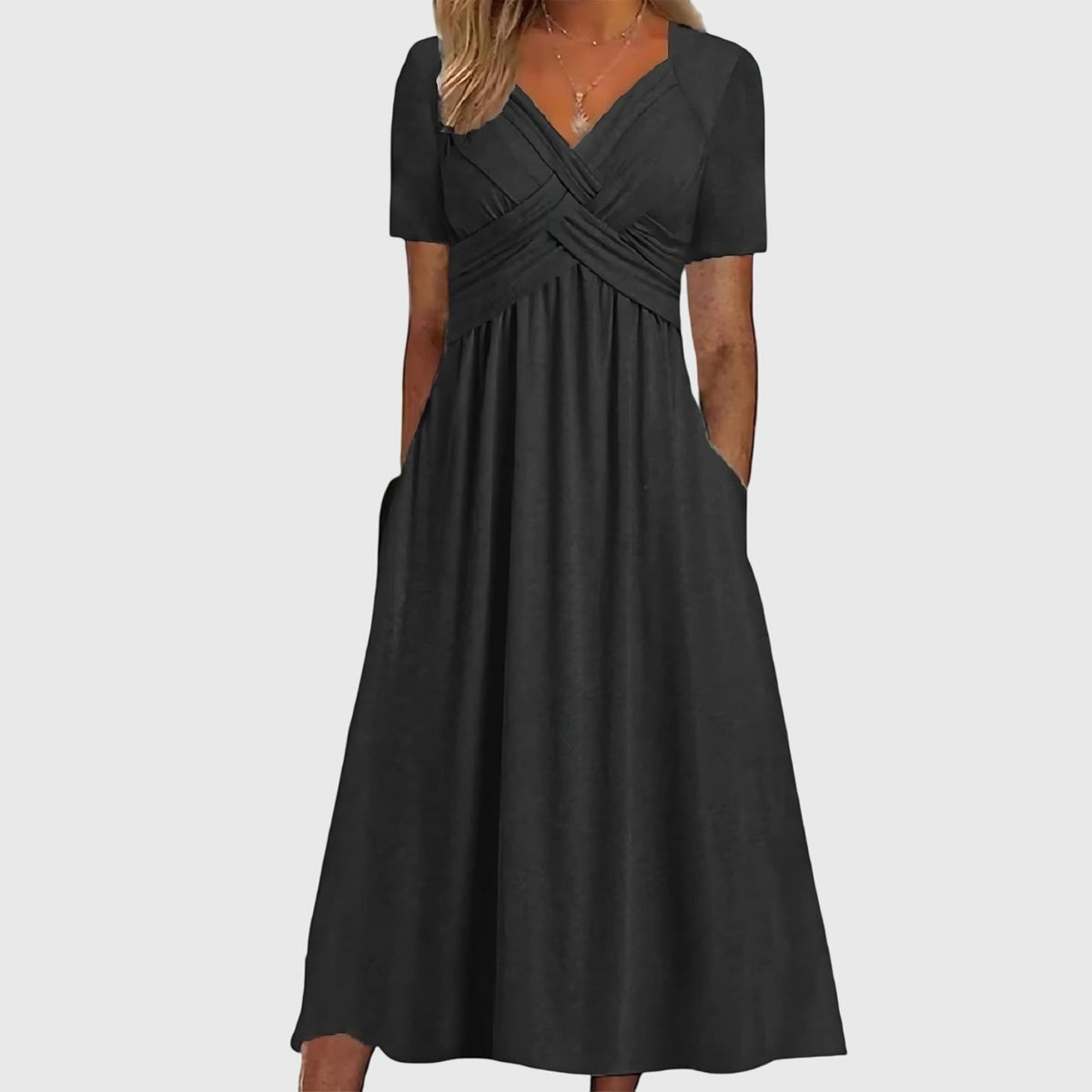 Women's Midi Dress with Ruched Waist